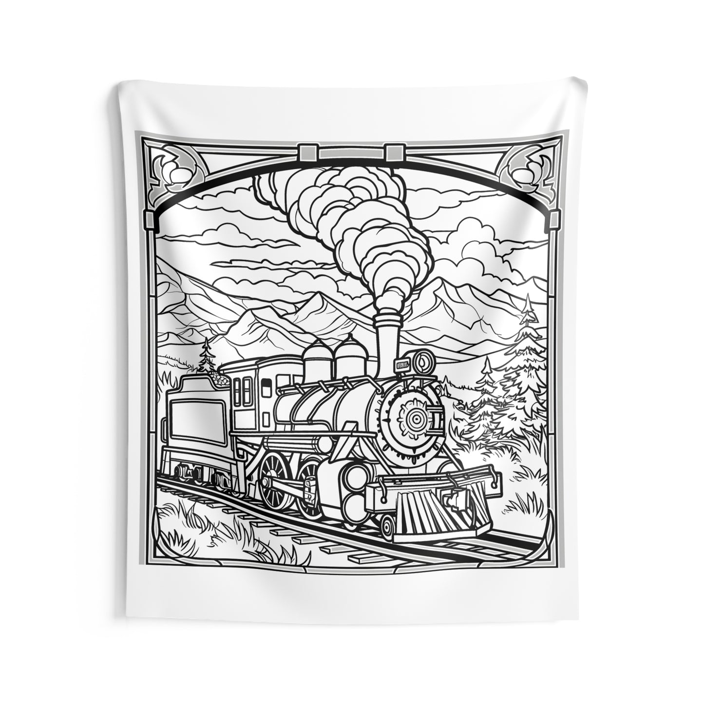 Indoor Wall Tapestries Coloring Kit with 10 Fabric Markers - Steam Train