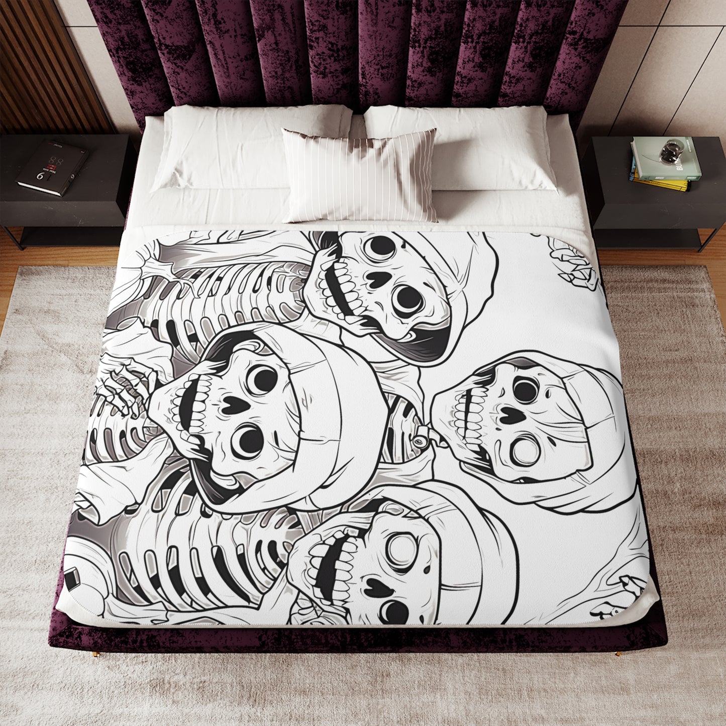 Blanket Coloring Kit with 10 Fabric Markers - Hooded Skeletons with Jack-o'-lanterns