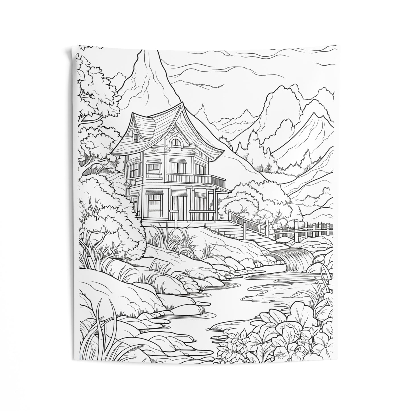 Indoor Wall Tapestries Coloring Kit with 10 Fabric Markers - Mountain House