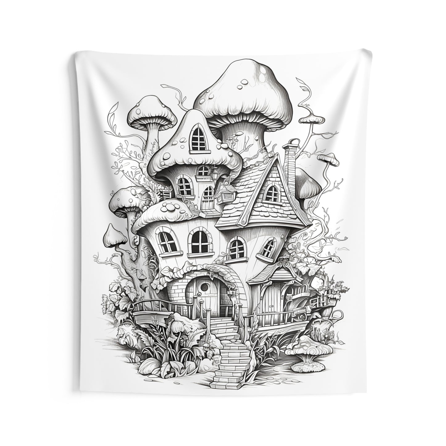 Indoor Wall Tapestries Coloring Kit with 10 Fabric Markers - Mushroom House