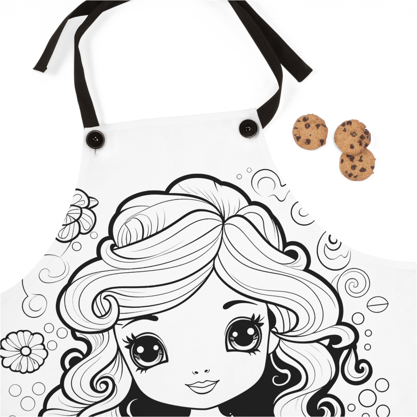 Apron Coloring Kit with 10 Fabric Markers - Cute Mermaid with Flowers