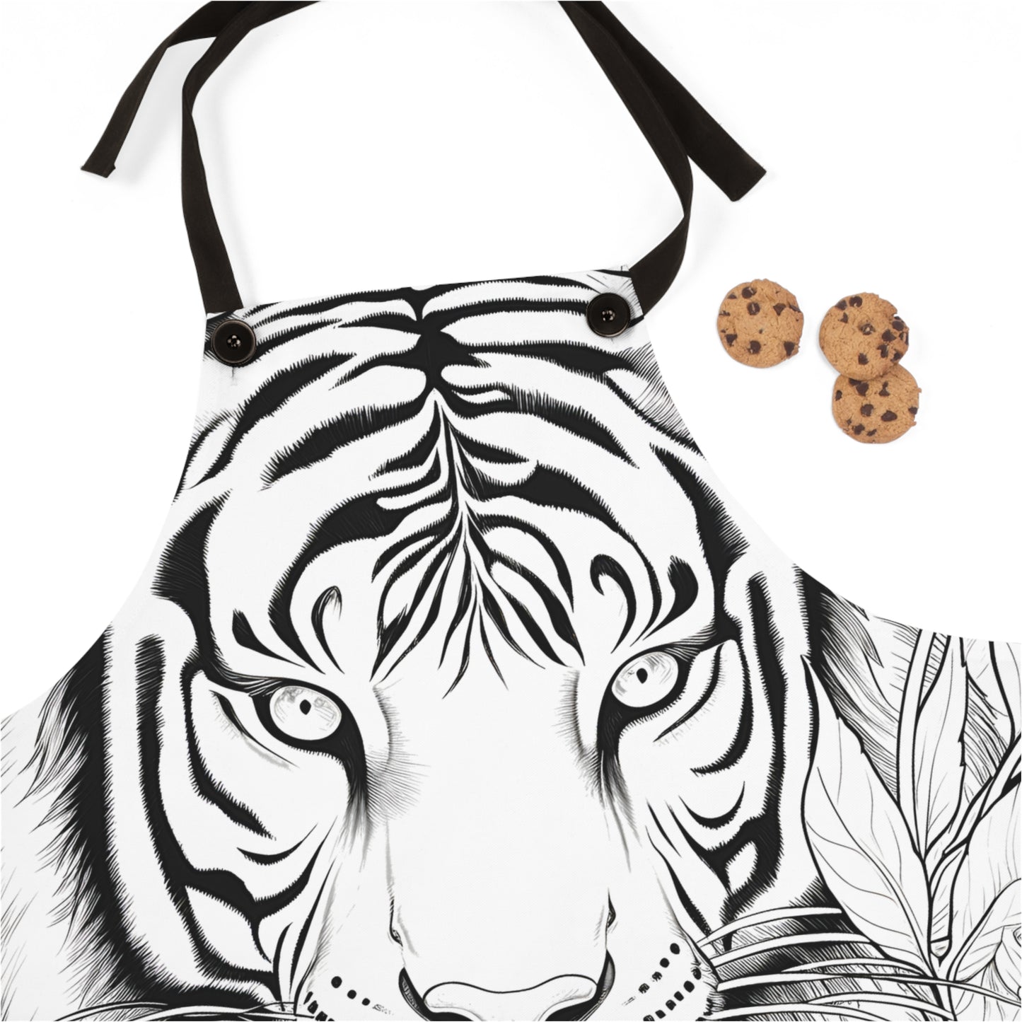 Apron Coloring Kit with 10 Fabric Markers - Tiger in Floral Environment