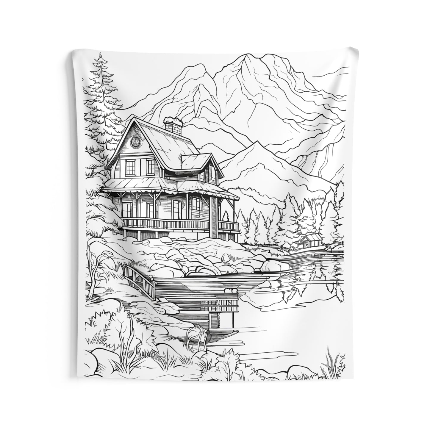 Indoor Wall Tapestries Coloring Kit with 10 Fabric Markers - Mountain Cabin