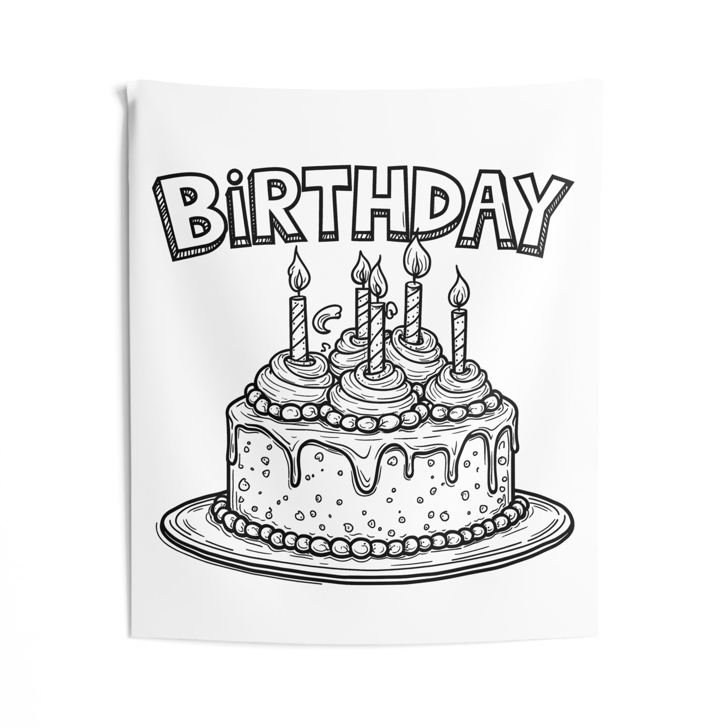 Indoor Wall Tapestries Coloring Kit with 10 Fabric Markers - Birthday Cake