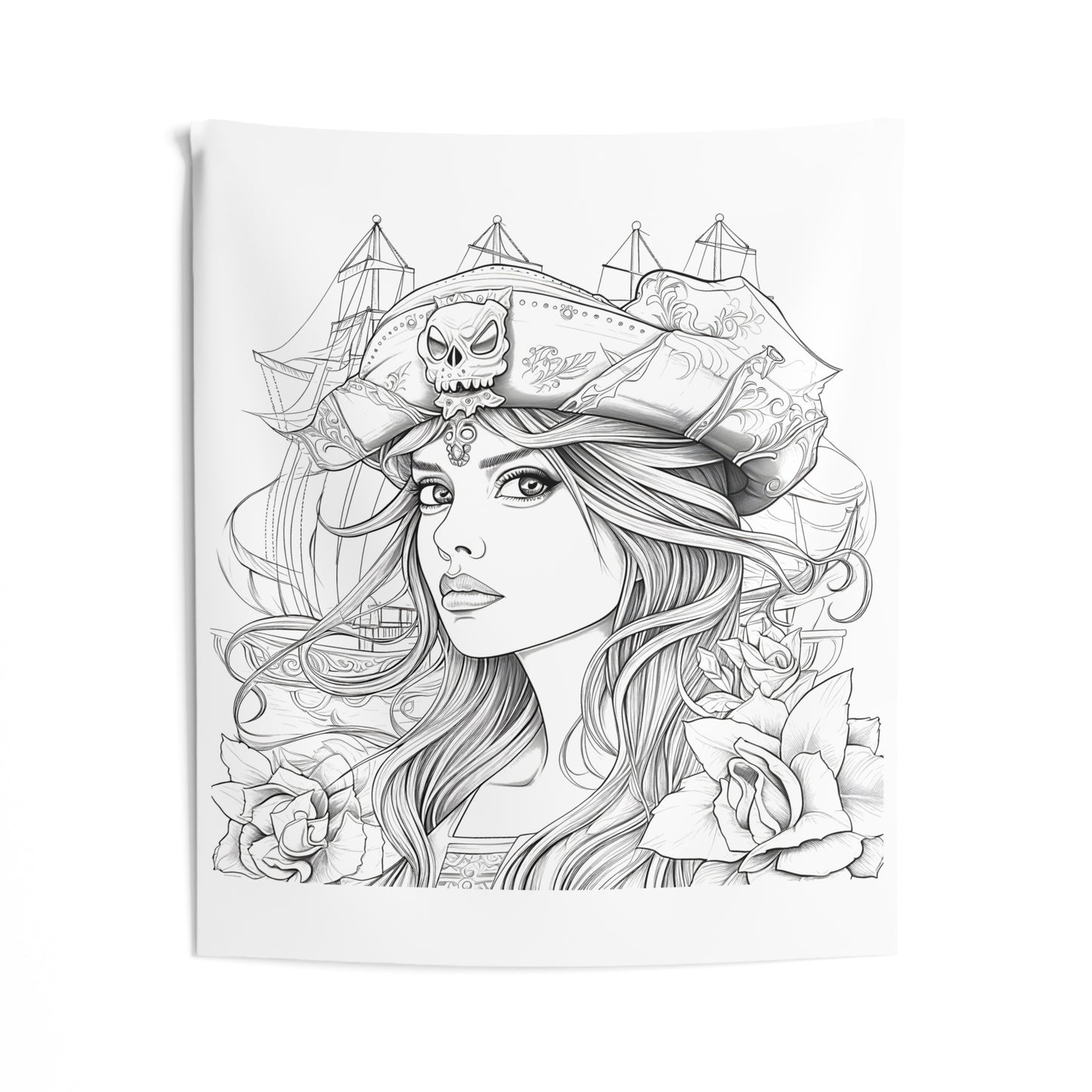 Indoor Wall Tapestries Coloring Kit with 10 Fabric Markers - Pirate Woman