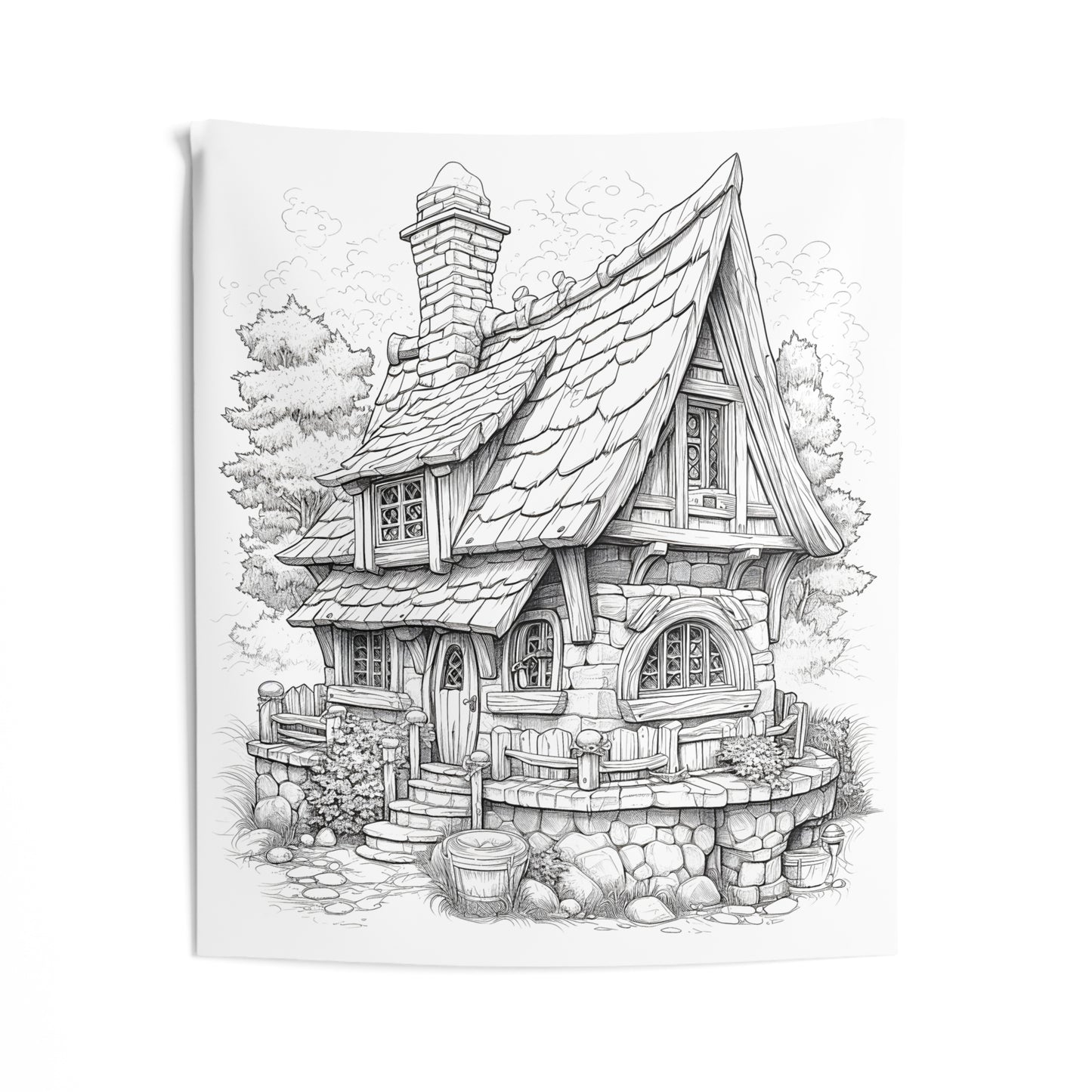 Indoor Wall Tapestries Coloring Kit with 10 Fabric Markers - Fairy Tale Cottage