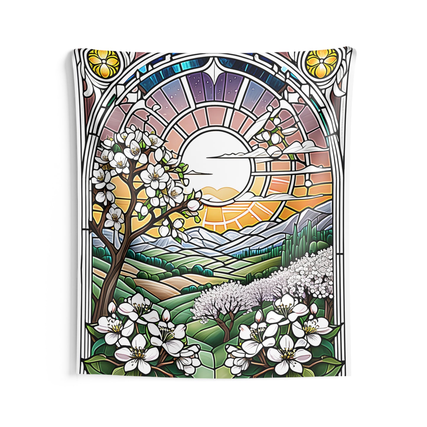 Indoor Wall Tapestries Colorful Graphic Design - Flowering Trees at Sunset