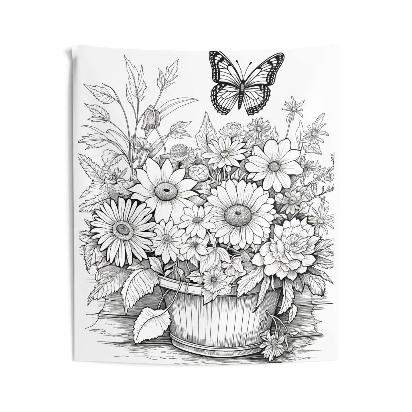 Indoor Wall Tapestries Coloring Kit with 10 Fabric Markers - Bouquet with Butterfly