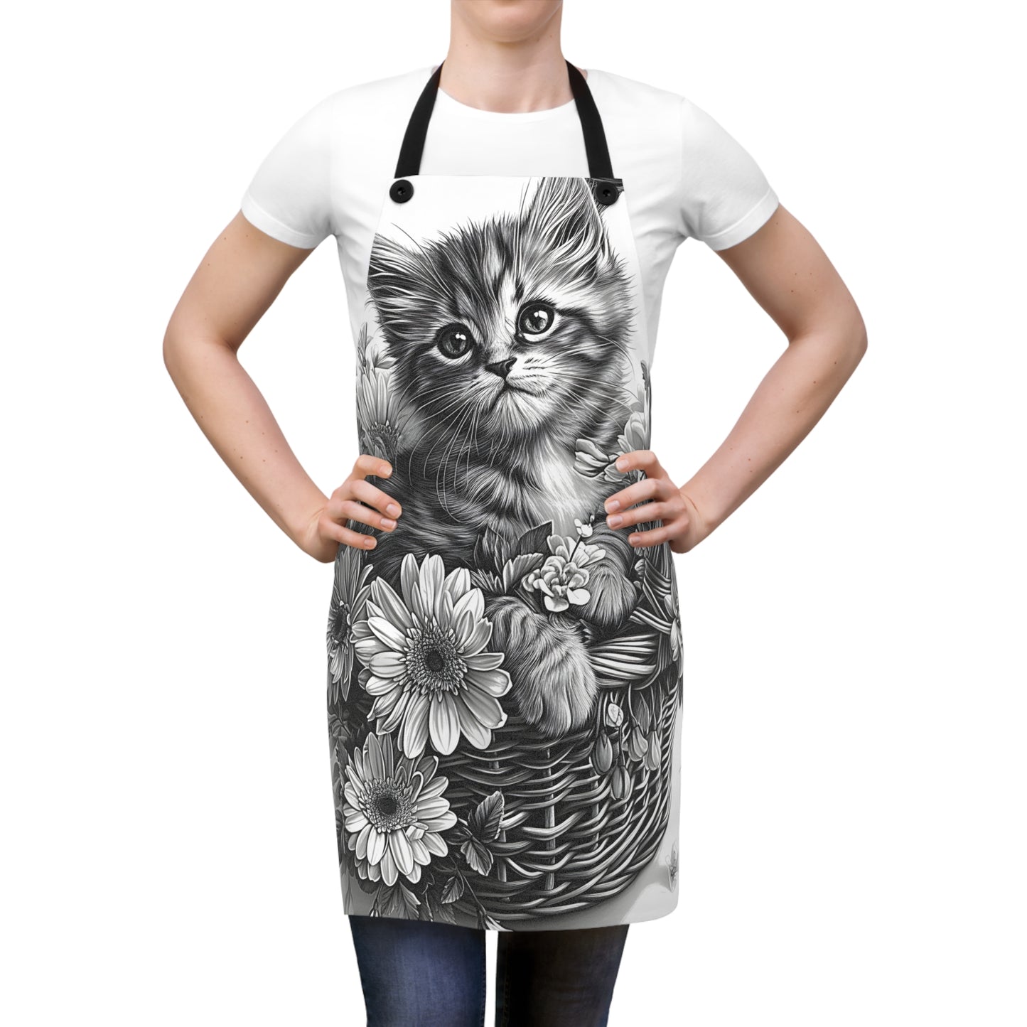 Apron Coloring Kit with 10 Fabric Markers - Kitten in Flower Basket