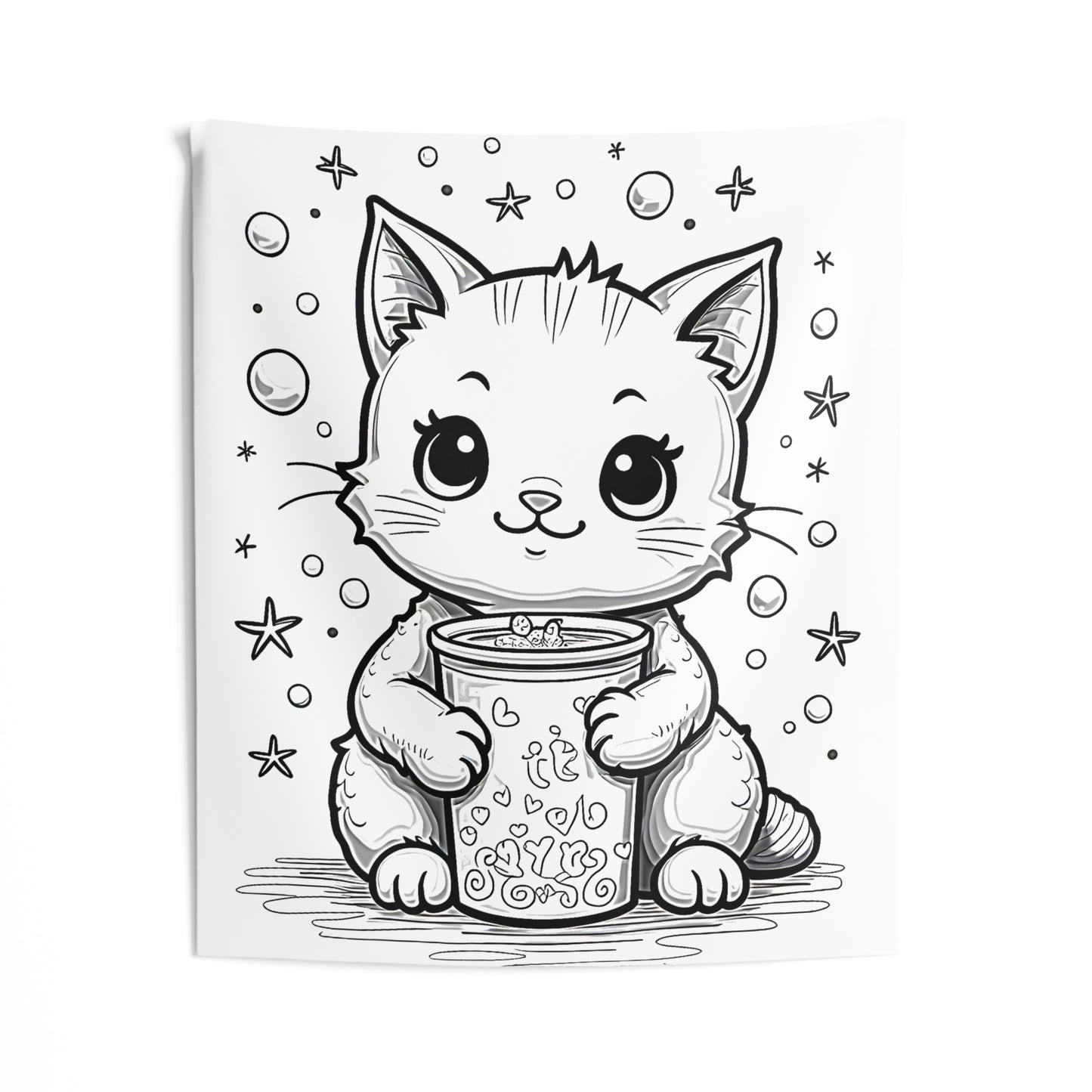 Indoor Wall Tapestries Coloring Kit with 10 Fabric Markers - Cute Cat