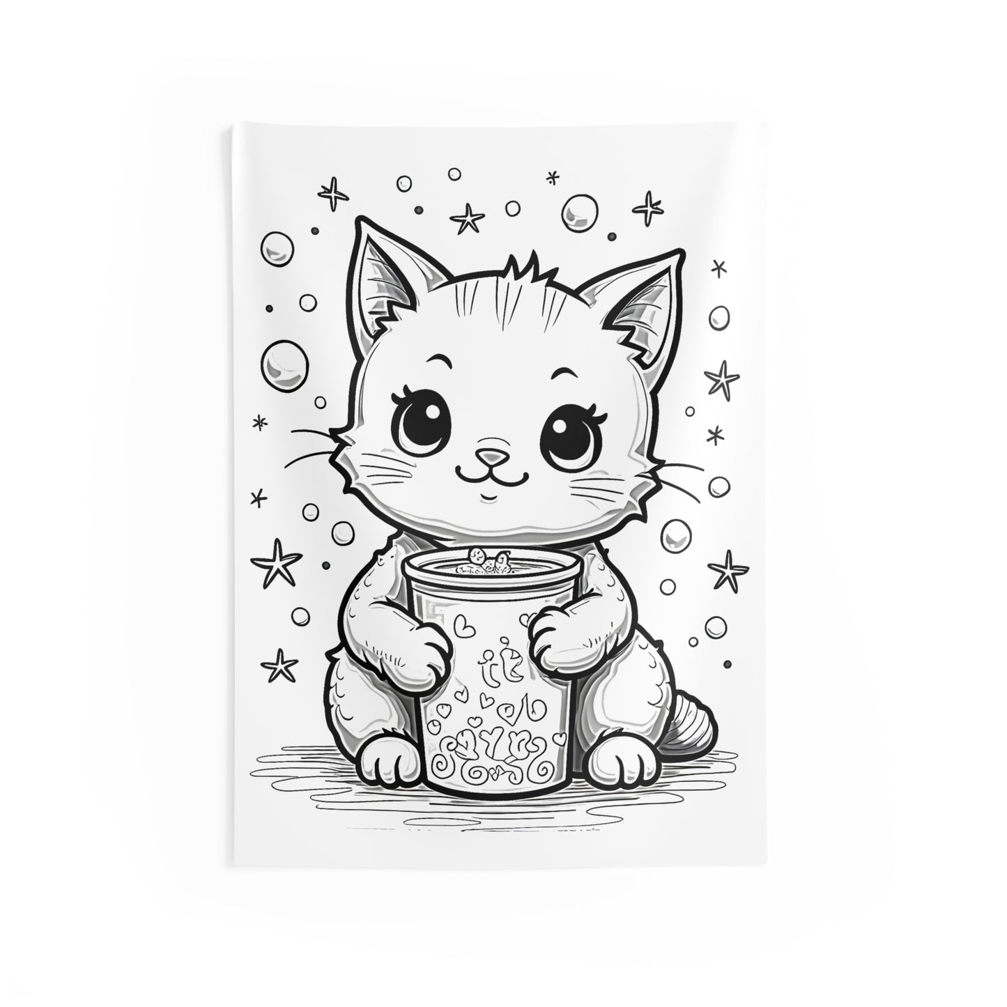 Indoor Wall Tapestries Coloring Kit with 10 Fabric Markers - Cute Cat