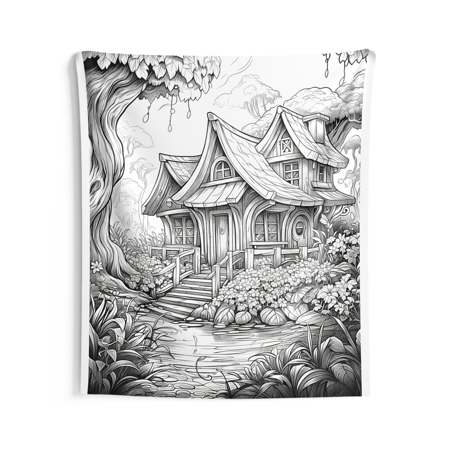 Indoor Wall Tapestries Coloring Kit with 10 Fabric Markers - Magical Cottage