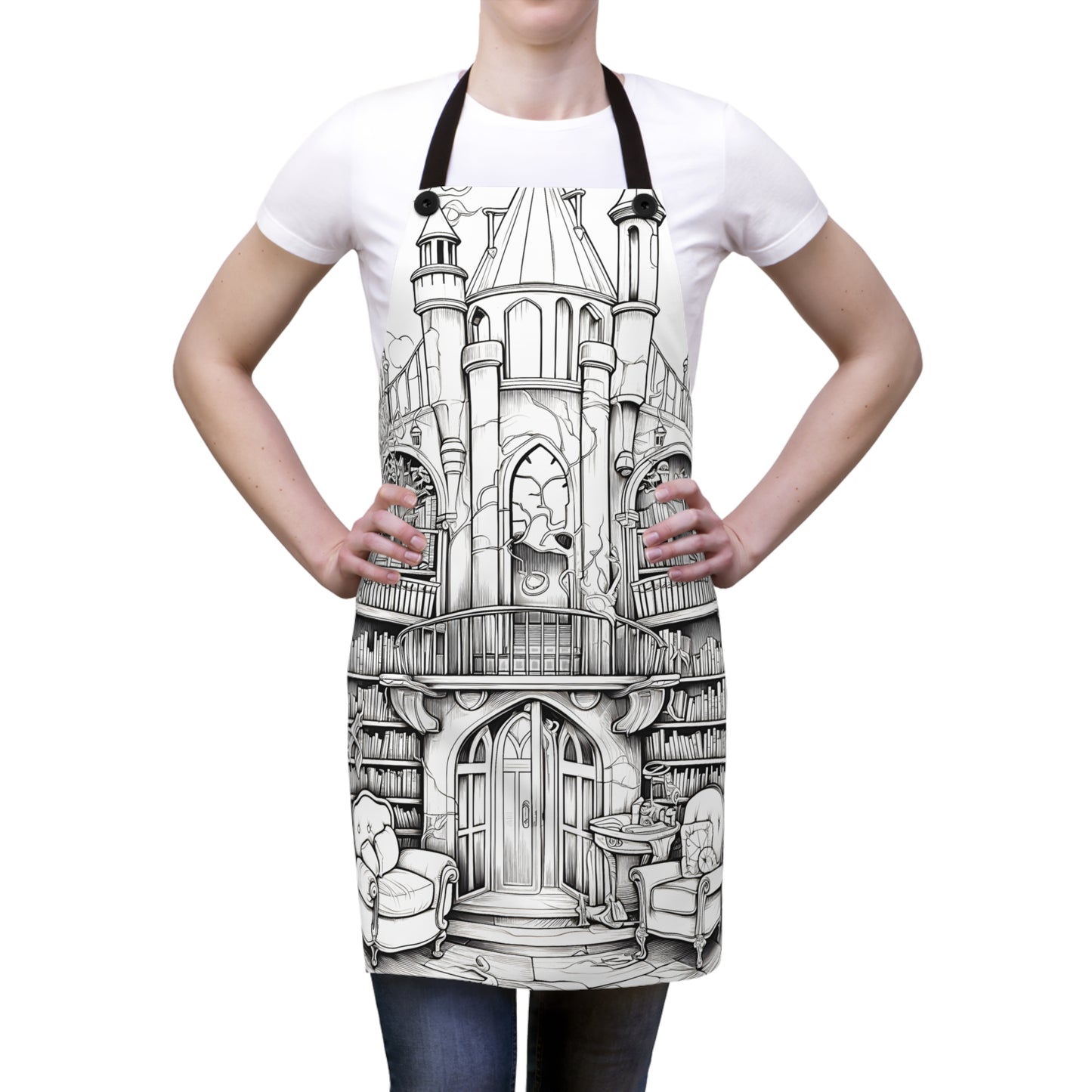 Apron Coloring Kit with 10 Fabric Markers - Fantasical Library Castle