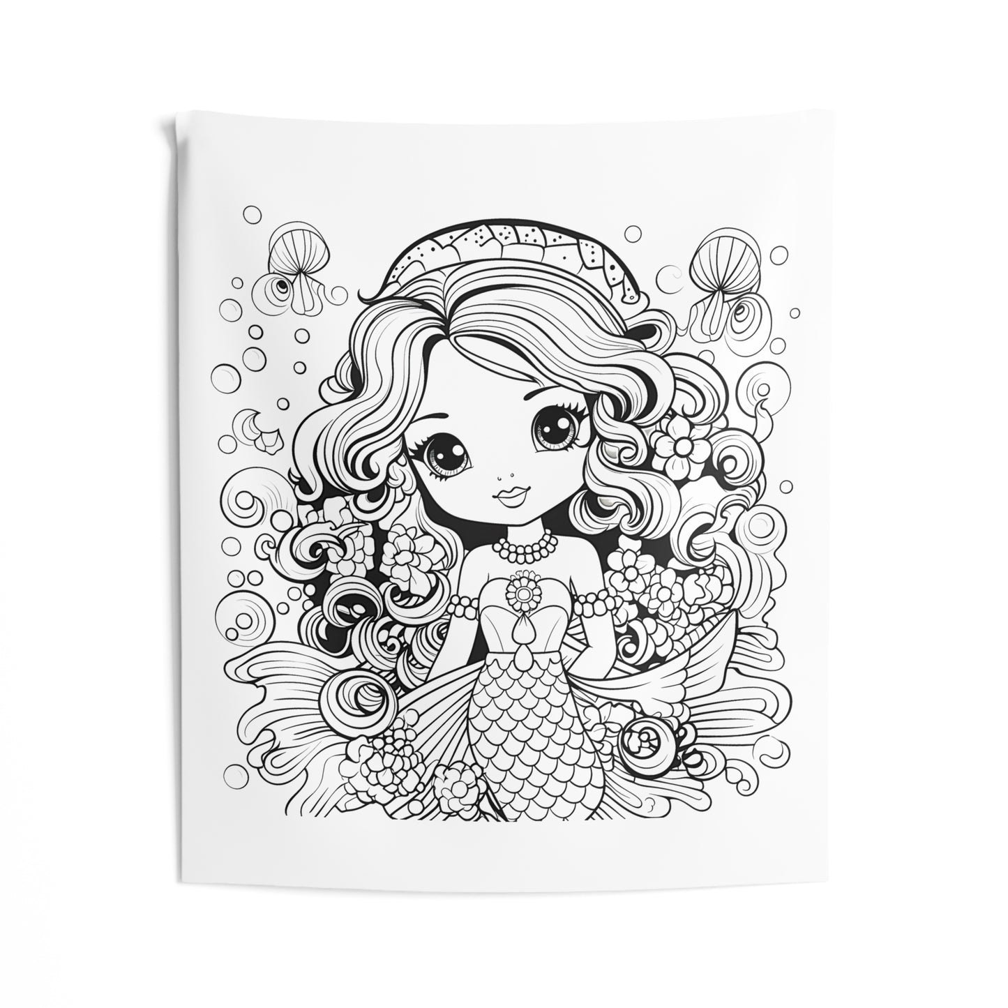 Indoor Wall Tapestries Coloring Kit with 10 Fabric Markers - Cute Mermaid