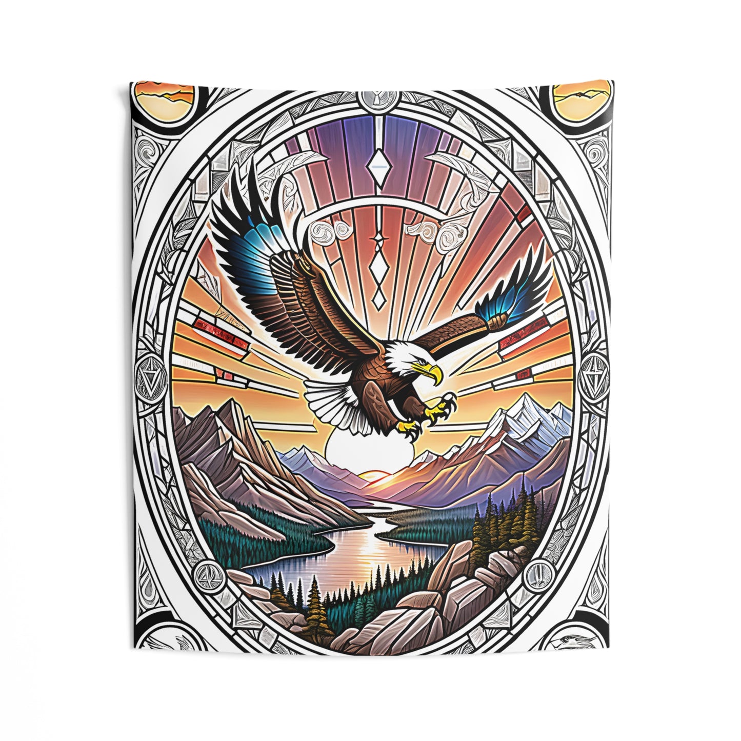 Indoor Wall Tapestries Colorful Graphic Design - Eagle and Mountain Landscape