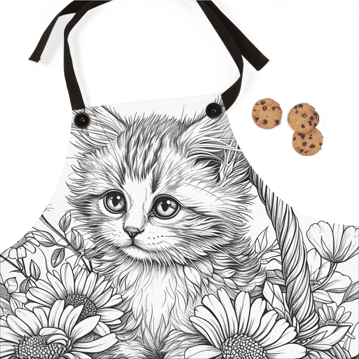 Apron Coloring Kit with 10 Fabric Markers - Kitten in Basket