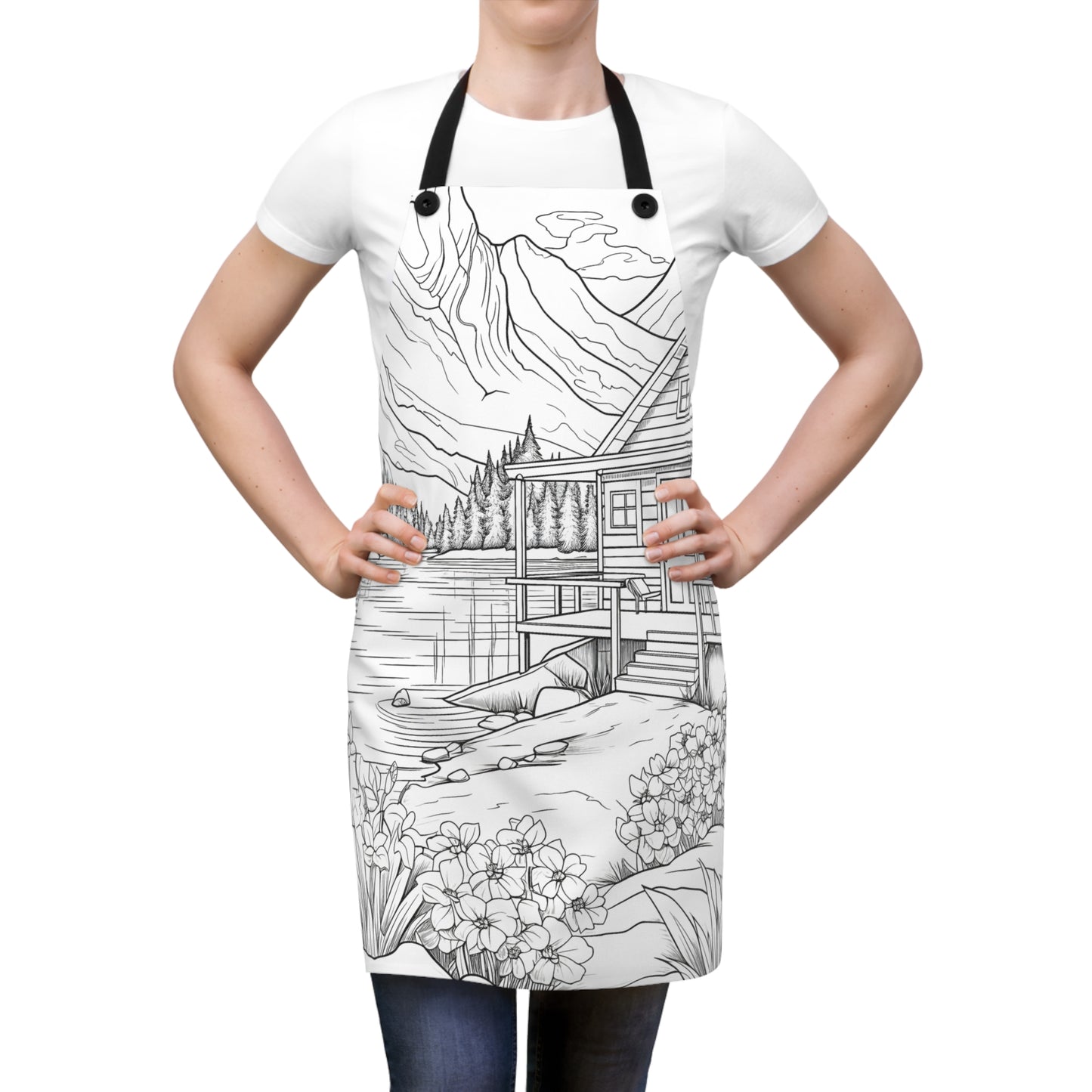 Apron Coloring Kit with 10 Fabric Markers - Lake Cabin