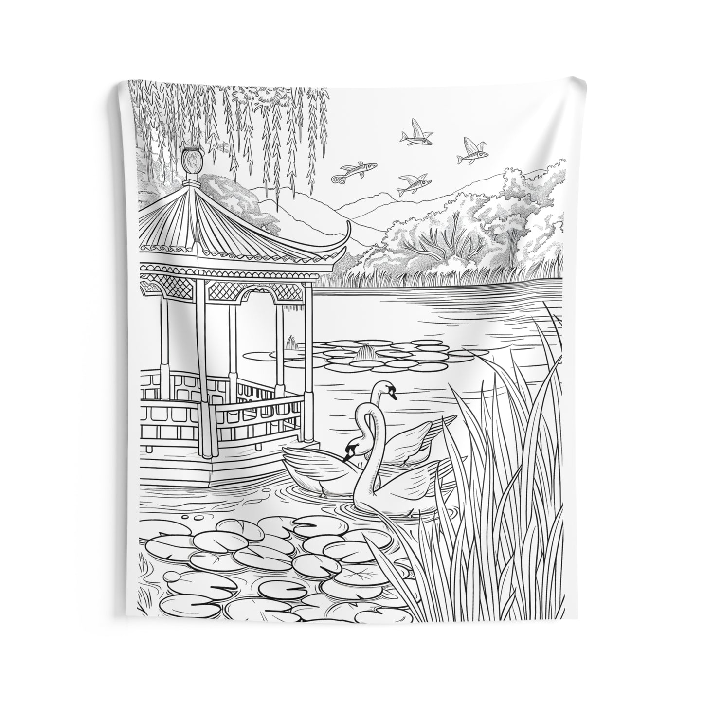 Indoor Wall Tapestries Coloring Kit with 10 Fabric Markers - Serene Lake