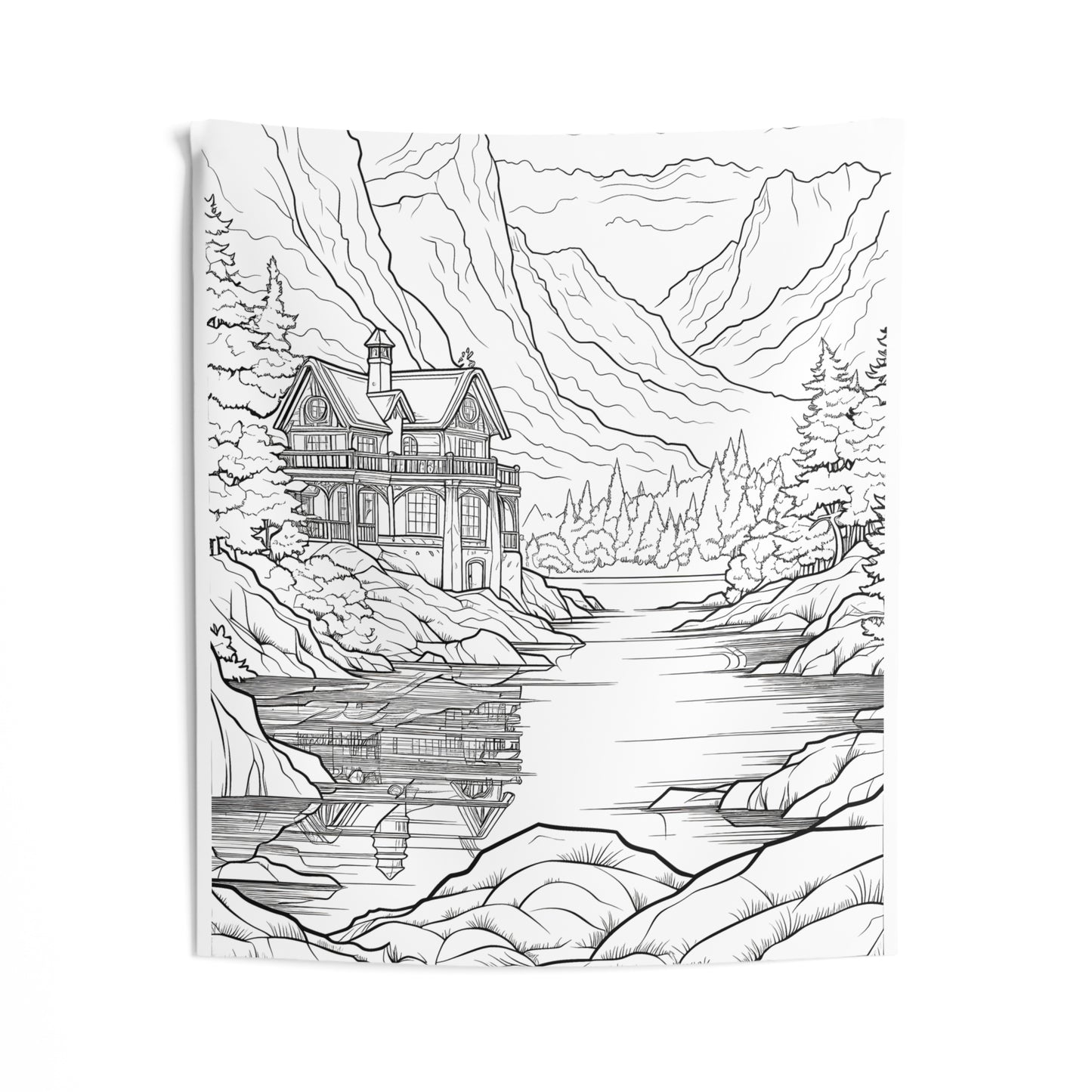 Indoor Wall Tapestries Coloring Kit with 10 Fabric Markers - Mountain Lake Cabin