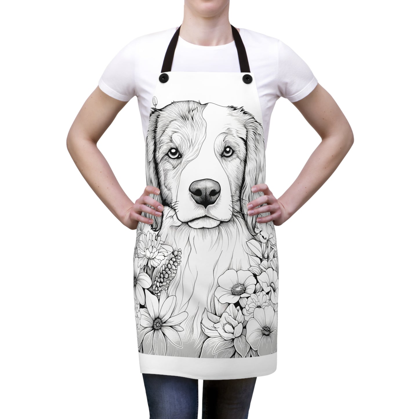 Apron Coloring Kit with 10 Fabric Markers - Dog with Flowers