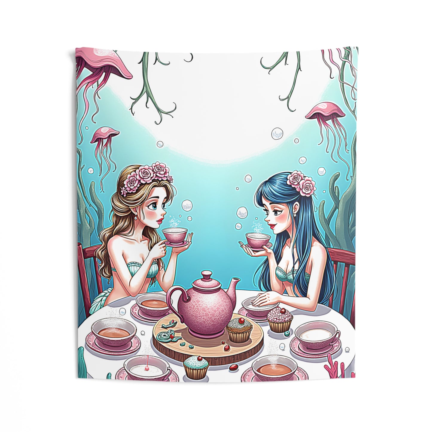 Indoor Wall Tapestries Colorful Graphic Design - Mermaid Tea Party