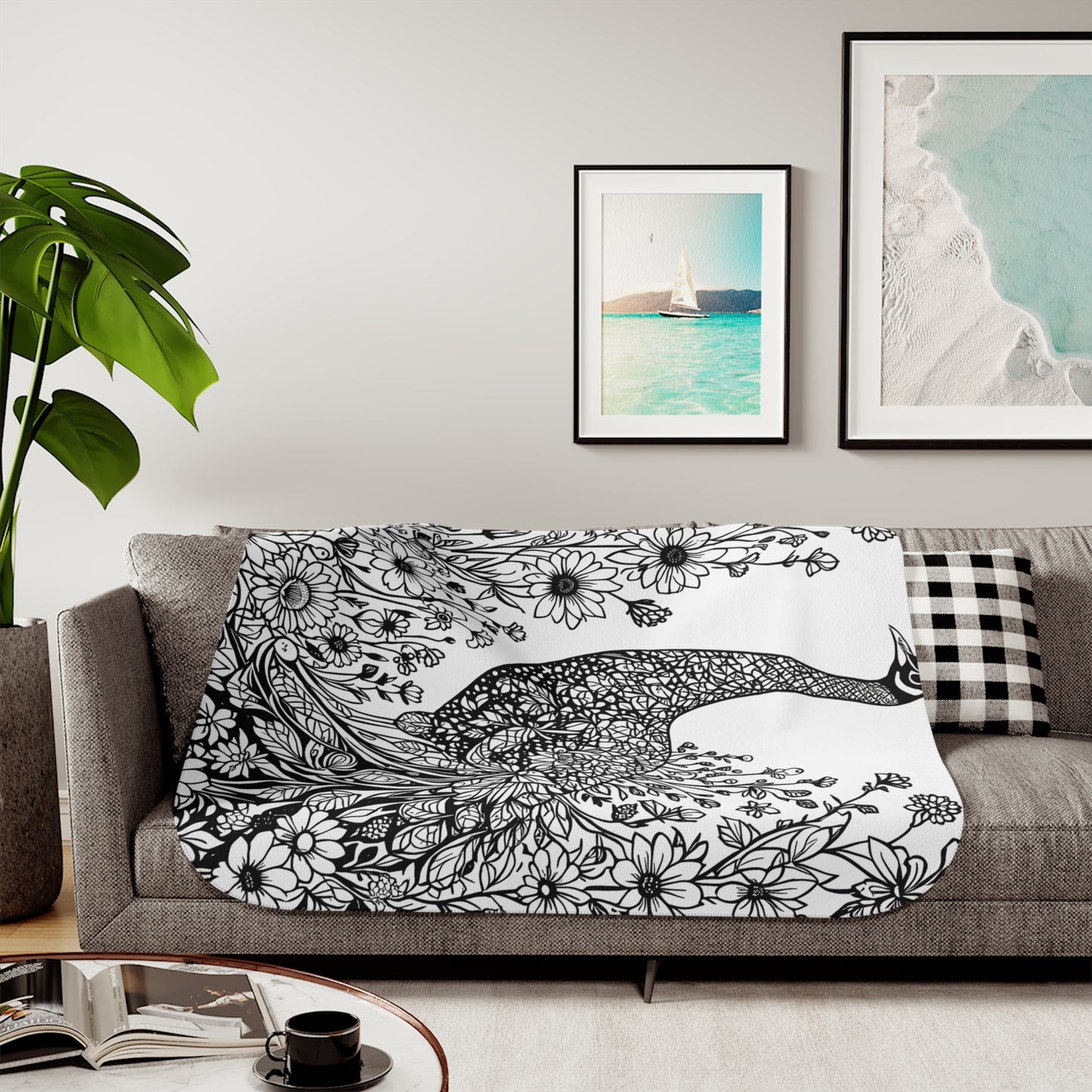 Blanket Coloring Kit with 10 Fabric Markers - Peacock in Floral Garden