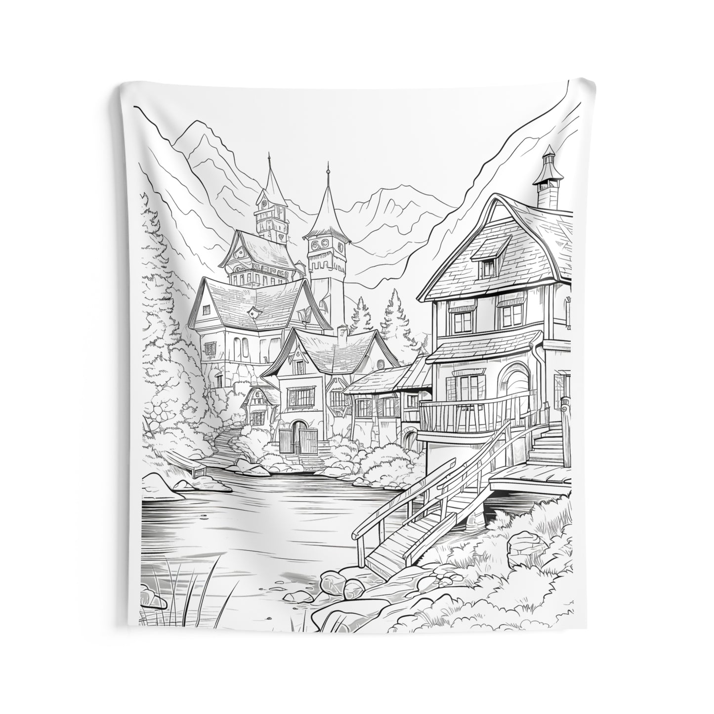 Indoor Wall Tapestries Coloring Kit with 10 Fabric Markers - Mountain Village