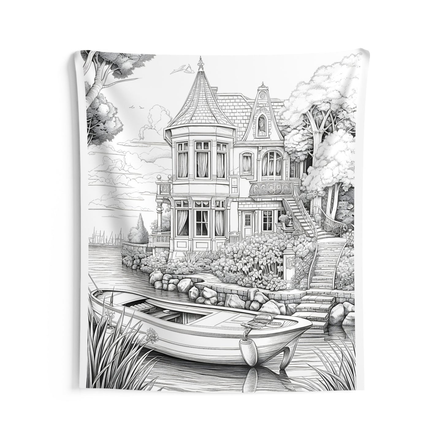 Indoor Wall Tapestries Coloring Kit with 10 Fabric Markers - Riverside Mansion