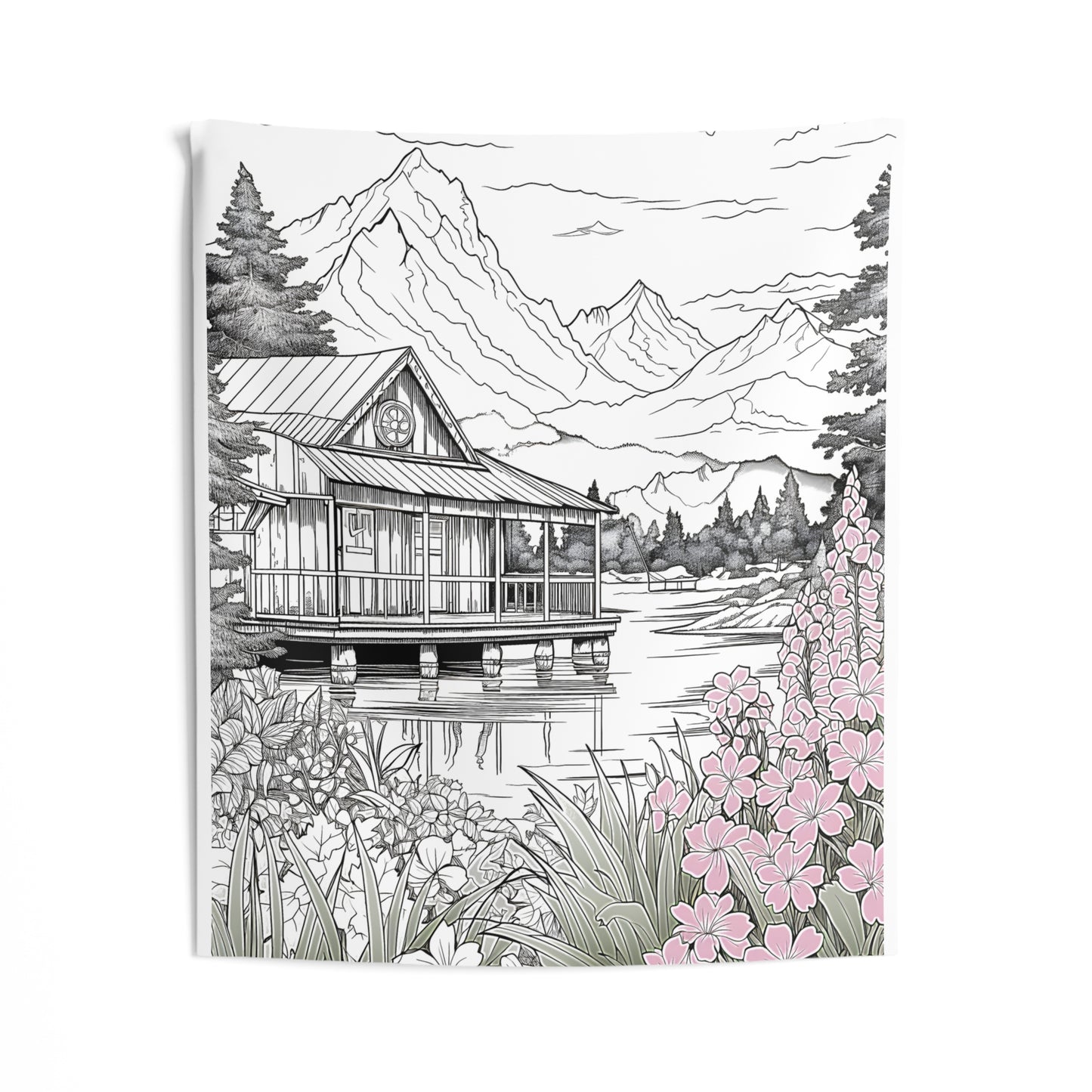 Indoor Wall Tapestries Coloring Kit with 10 Fabric Markers - Mountain Cabin