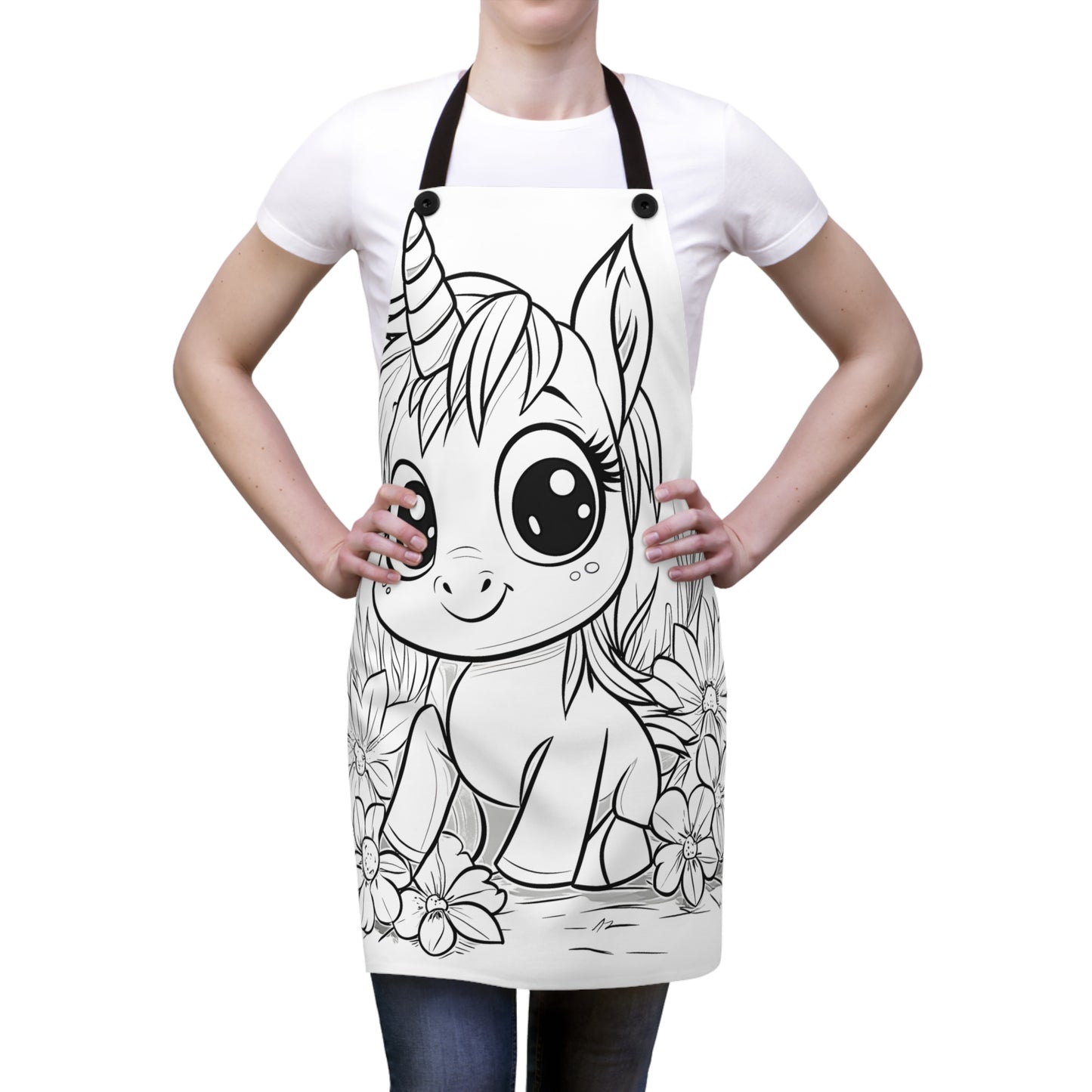 Apron Coloring Kit with 10 Fabric Markers - Baby Unicorn in Flowers