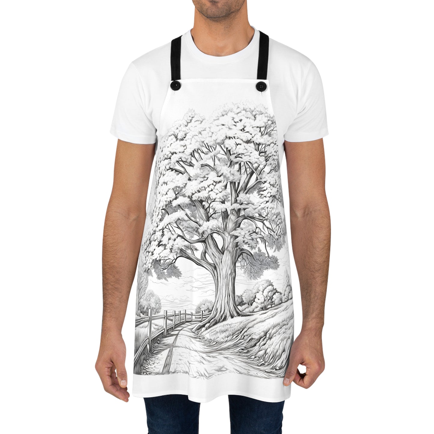 Apron Coloring Kit with 10 Fabric Markers - Tree and Countryside Landscape