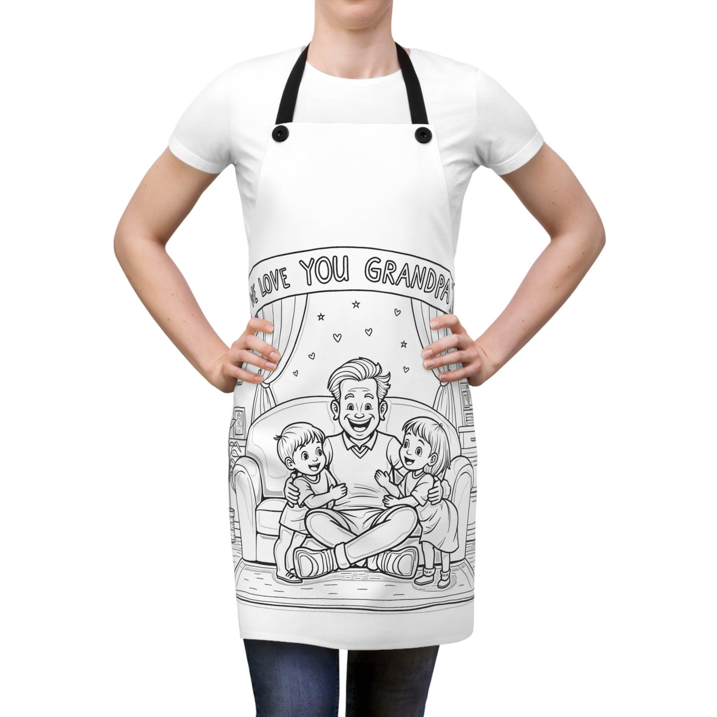 Apron Coloring Kit with 10 Fabric Markers - Grandpa with Kids