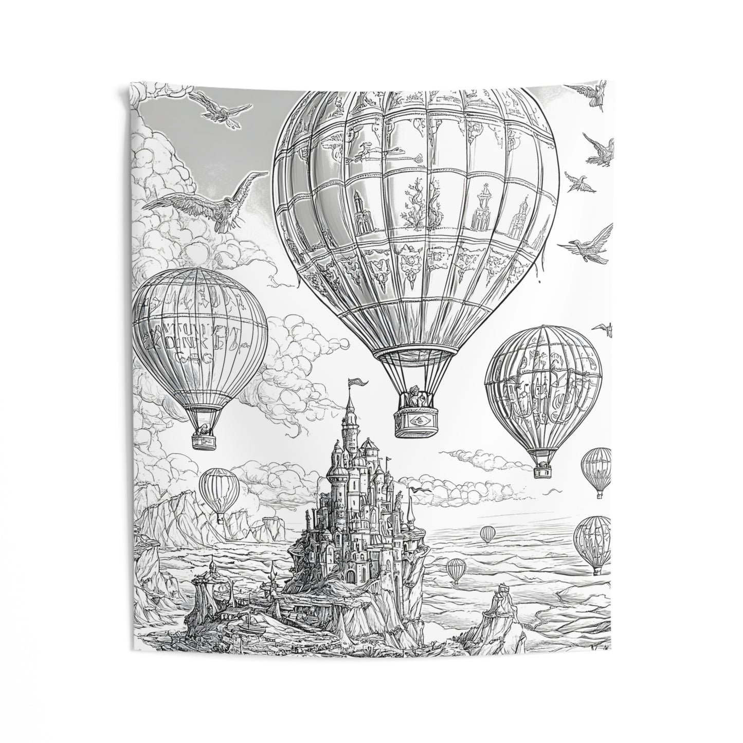 Indoor Wall Tapestries Coloring Kit with 10 Fabric Markers - Hot Air Balloon Adventure