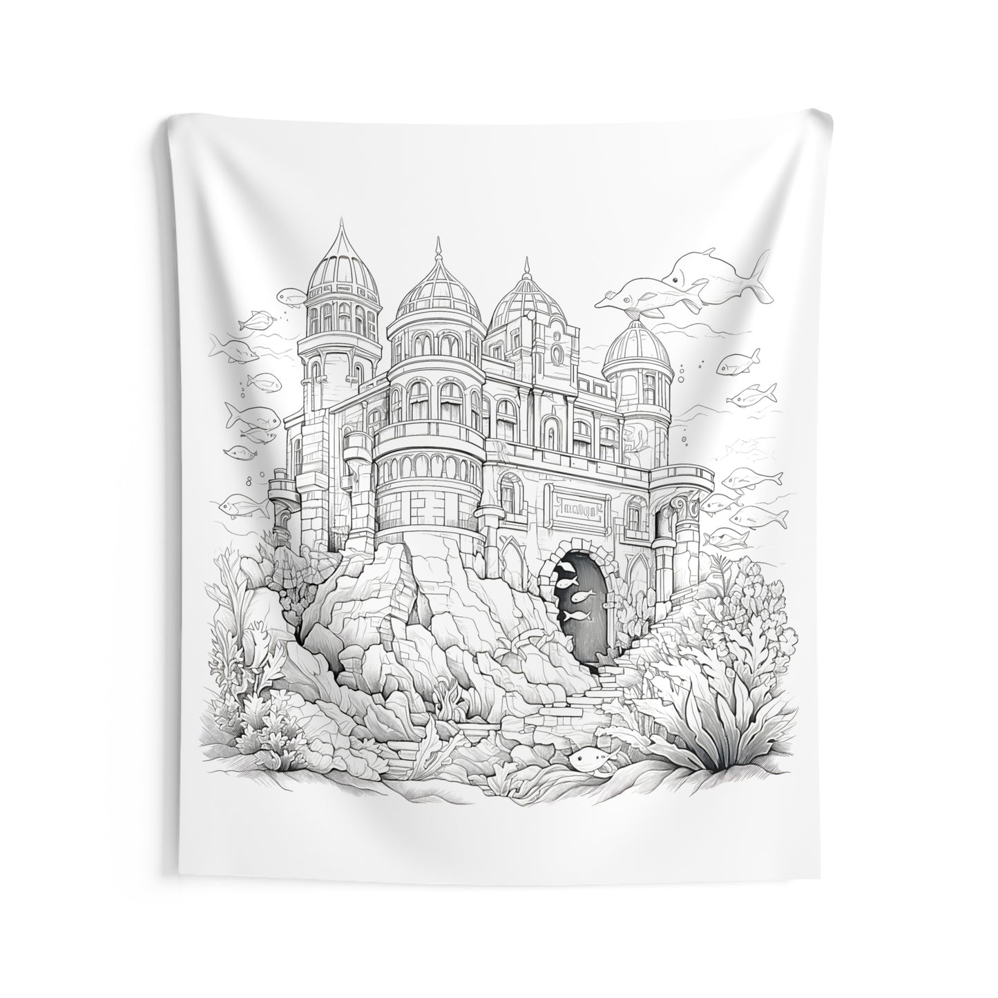 Indoor Wall Tapestries Coloring Kit with 10 Fabric Markers - Underwater Castle