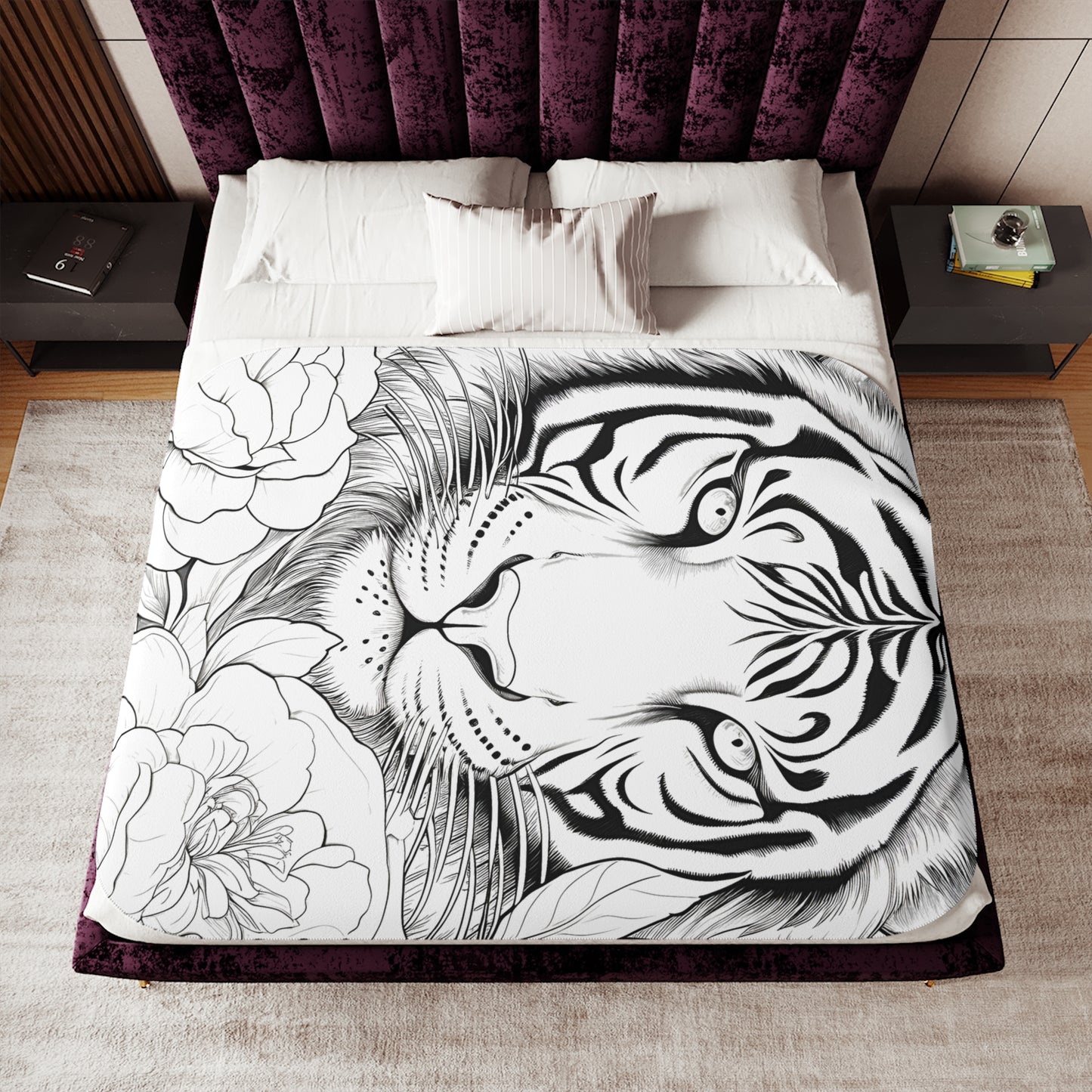 Blanket Coloring Kit with 10 Fabric Markers - Tiger in Floral Environment