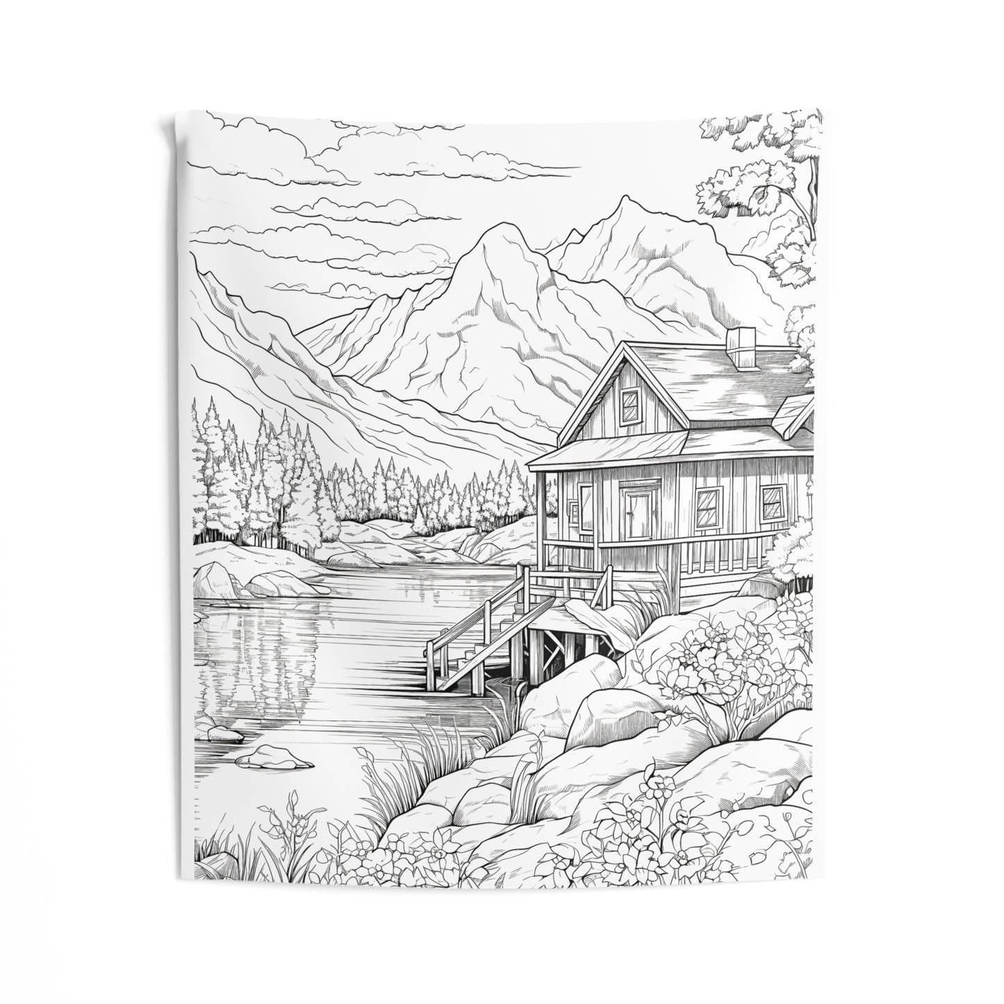 Indoor Wall Tapestries Coloring Kit with 10 Fabric Markers - Mountain Cabin