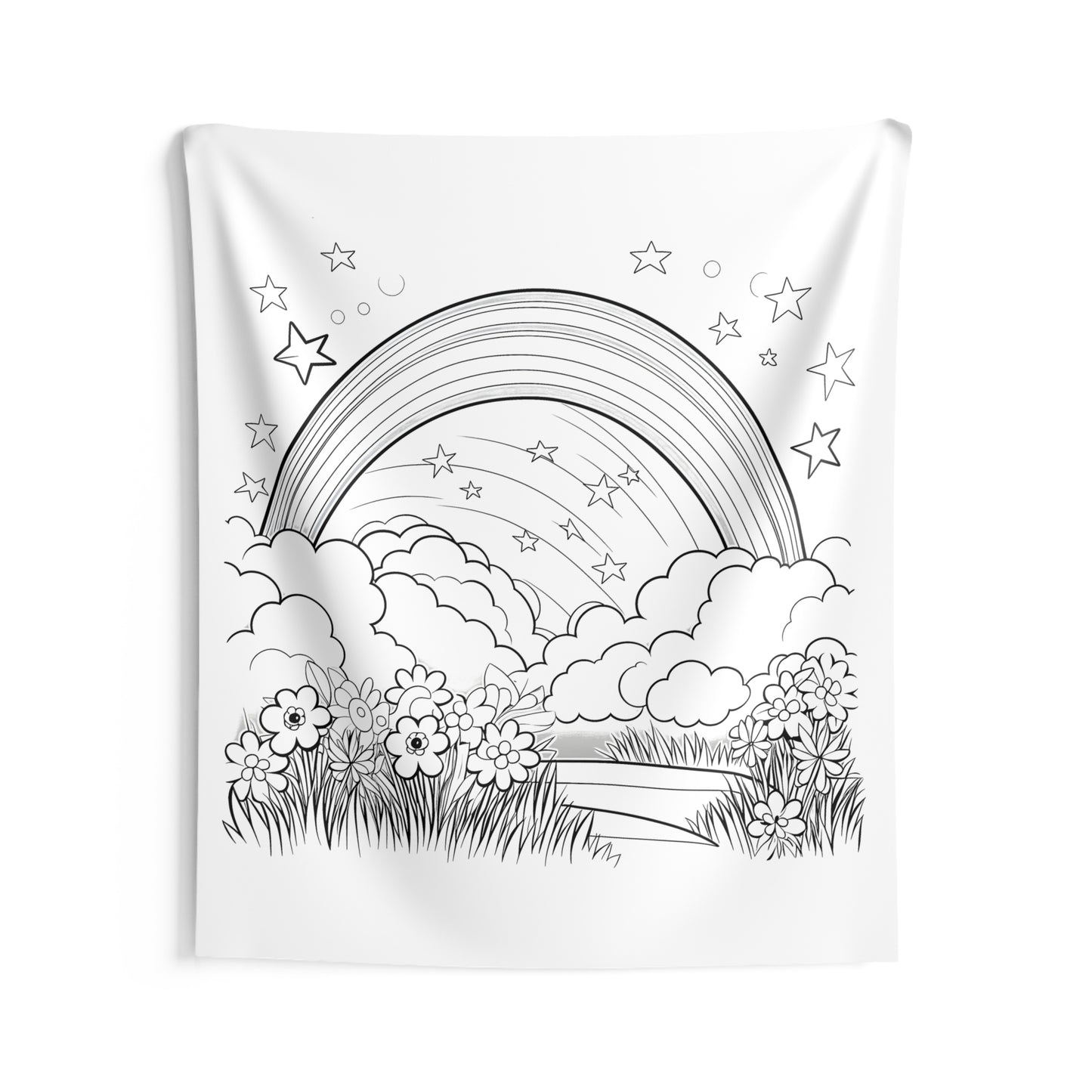 Indoor Wall Tapestries Coloring Kit with 10 Fabric Markers - Rainbow in Clouds