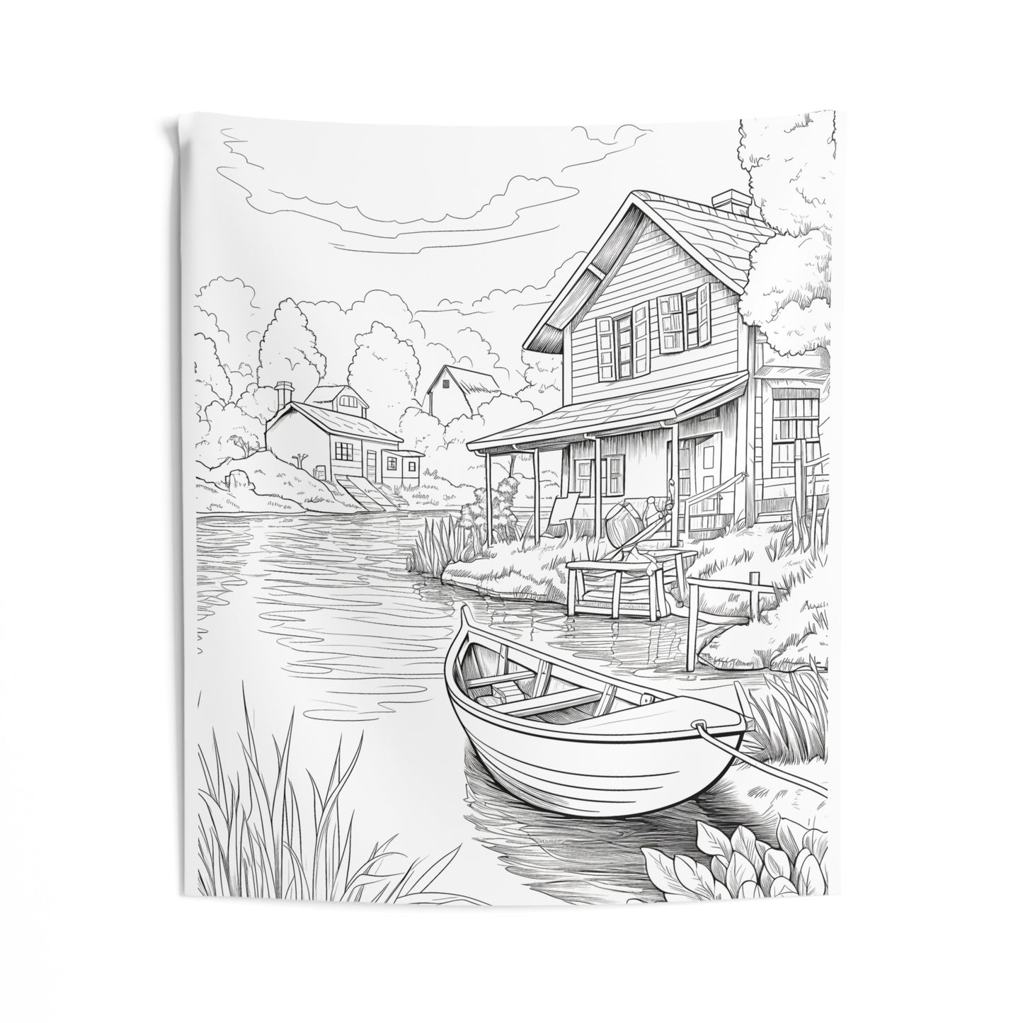 Indoor Wall Tapestries Coloring Kit with 10 Fabric Markers - Riverside House