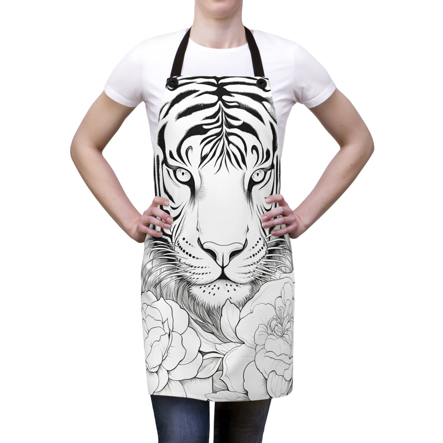 Apron Coloring Kit with 10 Fabric Markers - Tiger in Floral Environment