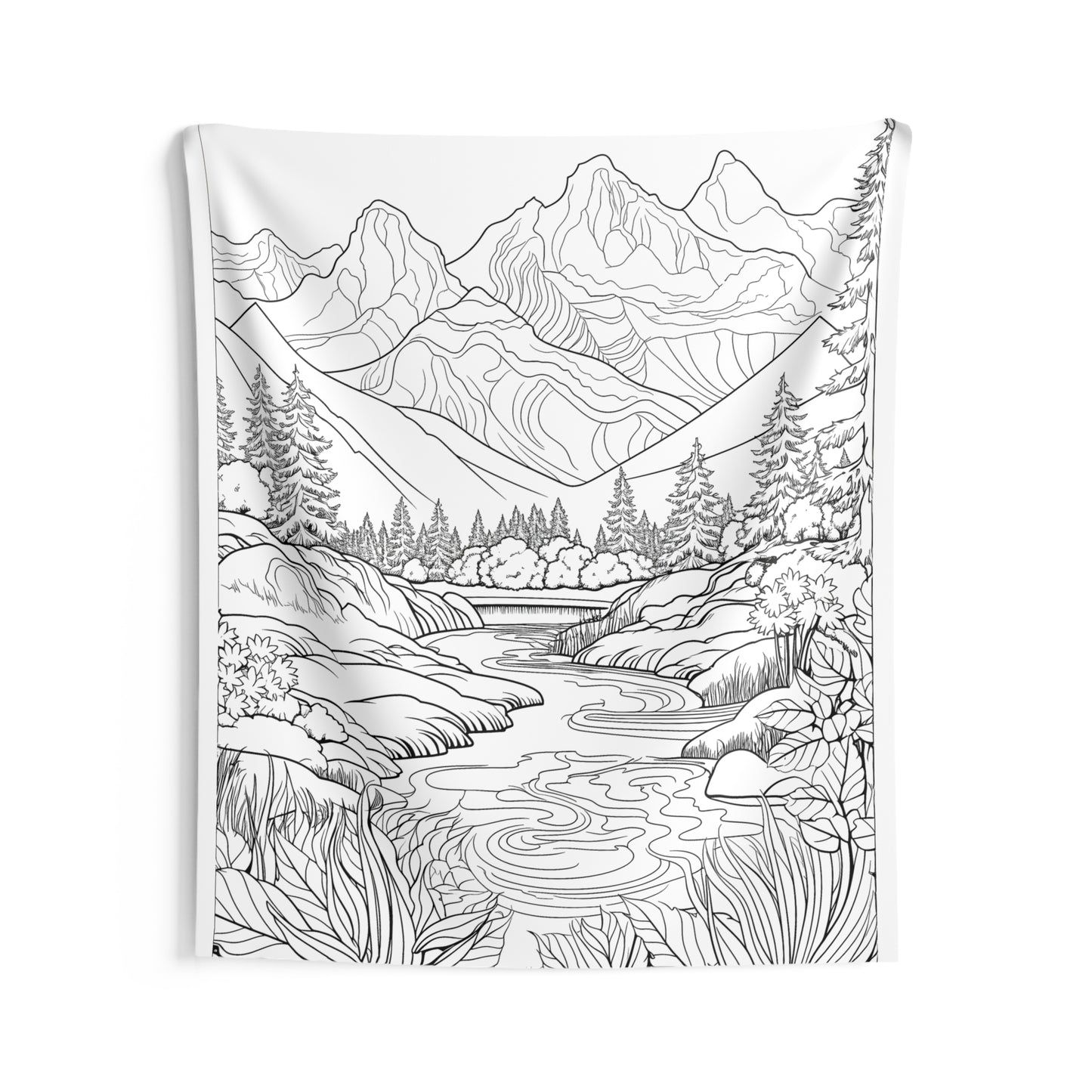 Indoor Wall Tapestries Coloring Kit with 10 Fabric Markers - Mountain Landscape