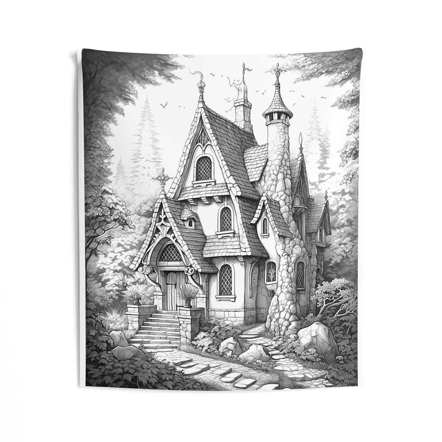 Indoor Wall Tapestries Coloring Kit with 10 Fabric Markers - Fairy Tale House