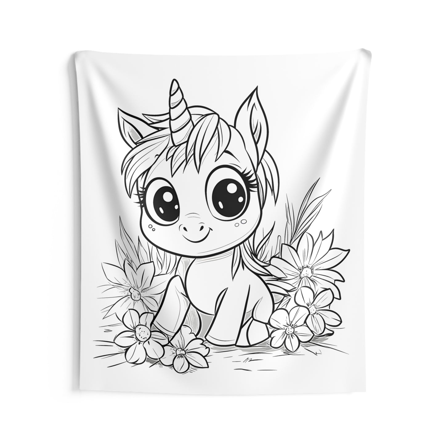 Indoor Wall Tapestries Coloring Kit with 10 Fabric Markers - Baby Unicorn in Flowers