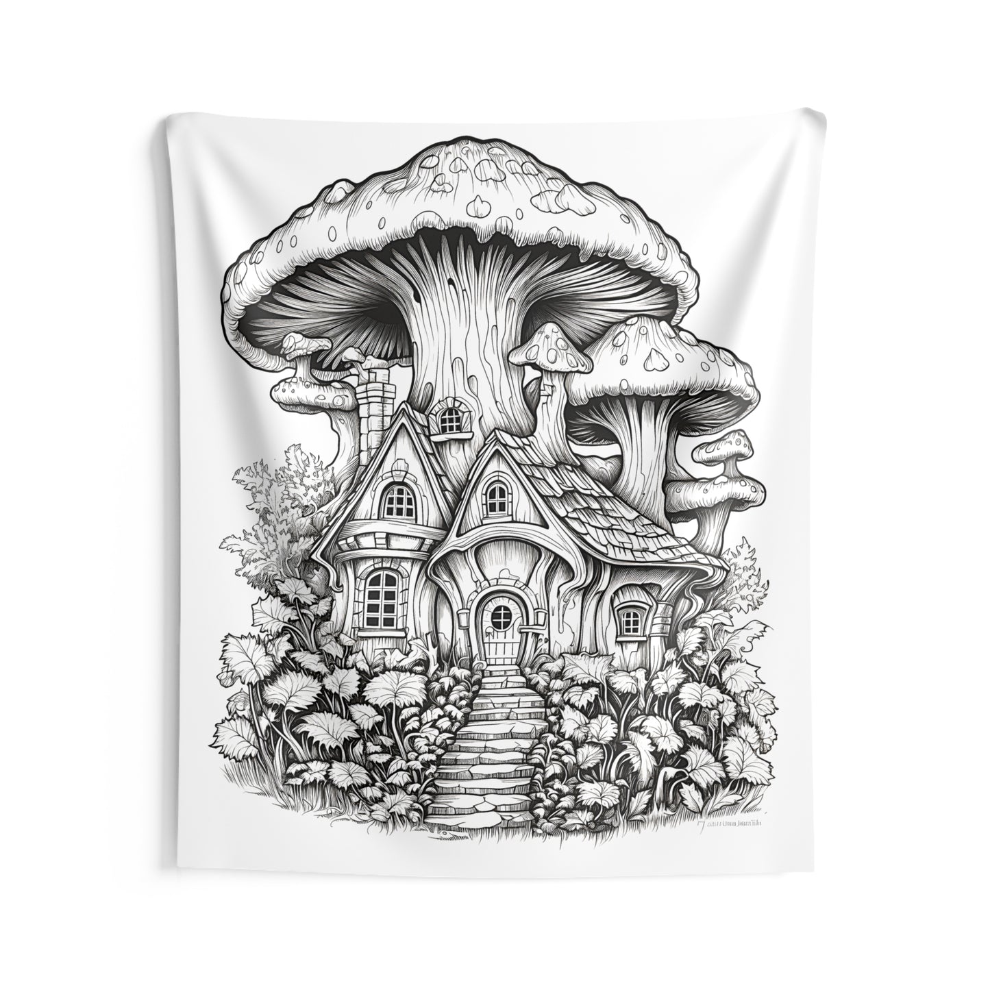 Indoor Wall Tapestries Coloring Kit with 10 Fabric Markers - Mushroom House