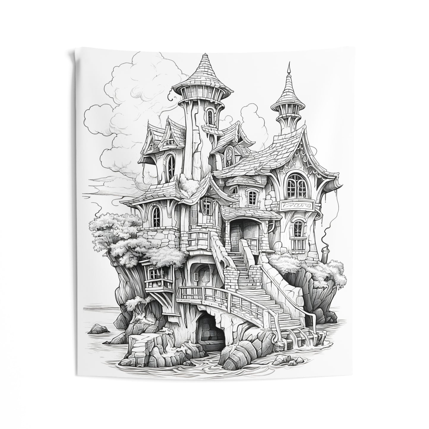 Indoor Wall Tapestries Coloring Kit with 10 Fabric Markers - Fantasy Castle