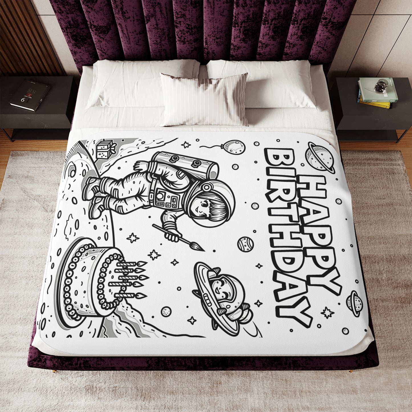 Blanket Coloring Kit with 10 Fabric Markers - Astronaut Birthday Celebration