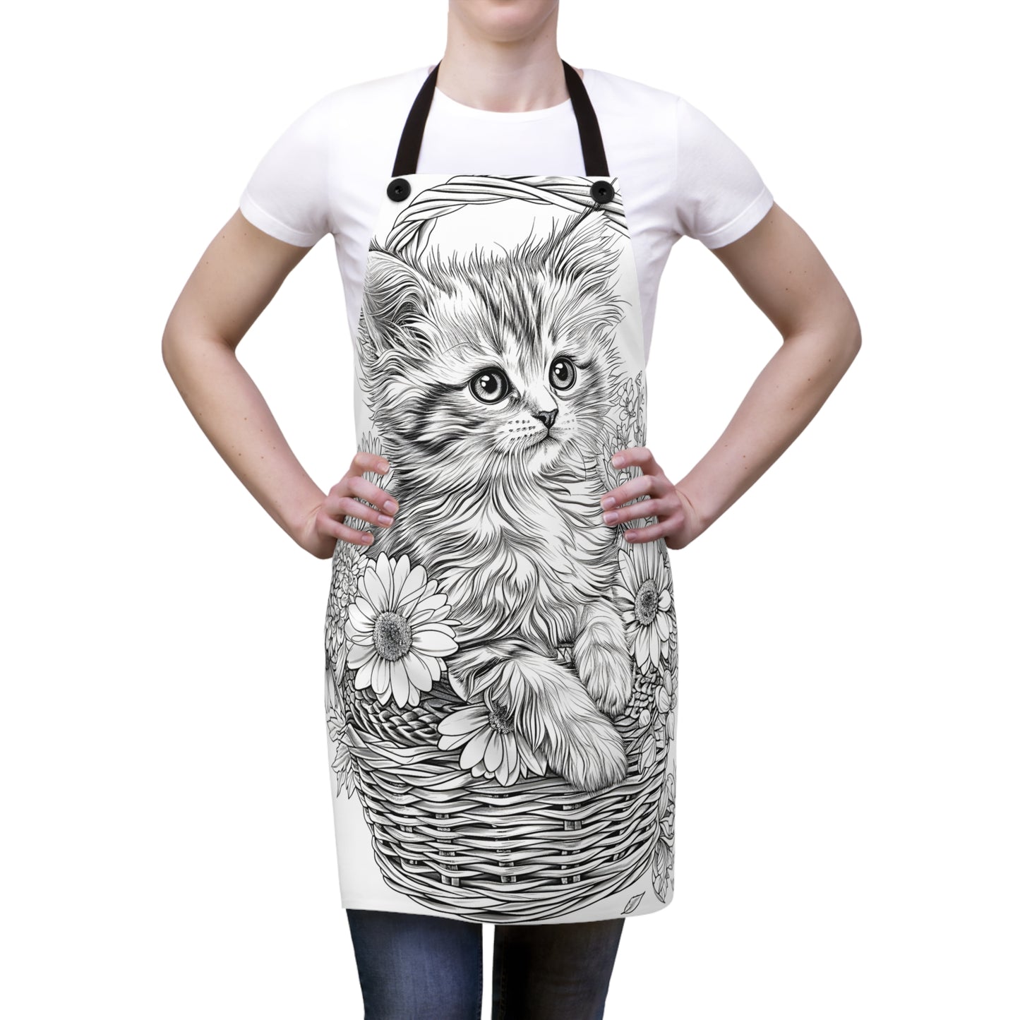 Apron Coloring Kit with 10 Fabric Markers - Kitten in a Basket