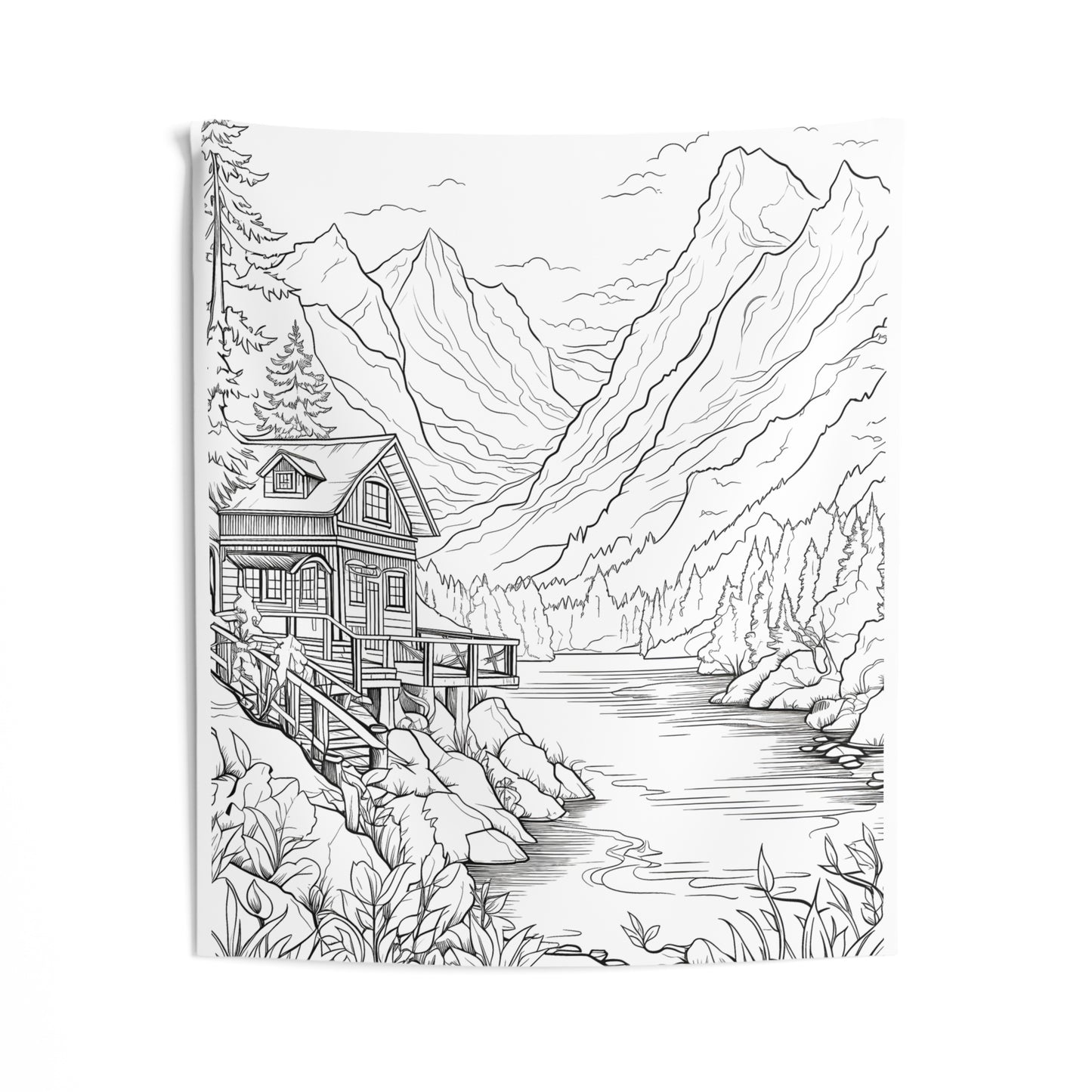 Indoor Wall Tapestries Coloring Kit with 10 Fabric Markers - Mountain Cabin