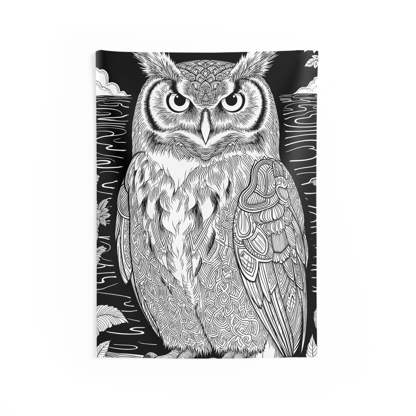 Indoor Wall Tapestries Coloring Kit with 10 Fabric Markers - Intricate Owl Design
