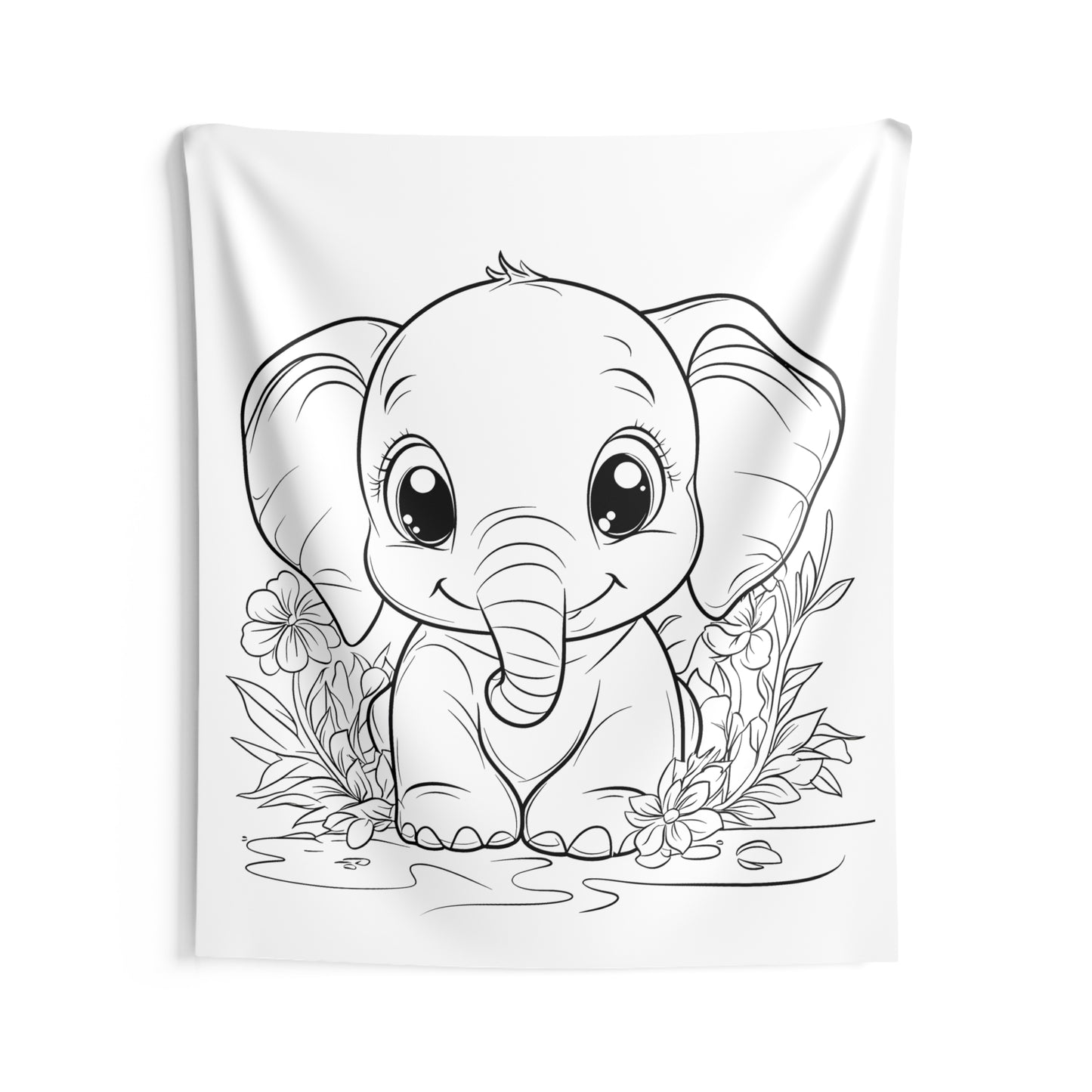 Indoor Wall Tapestries Coloring Kit with 10 Fabric Markers - Baby Elephant