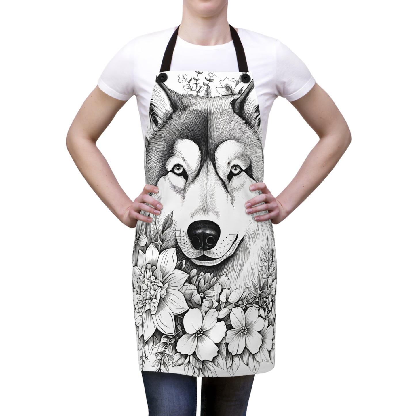 Apron Coloring Kit with 10 Fabric Markers - Wolf and Florals